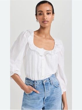 AYR Frill Seeker White Ruffle Scoop-Neck Blouse size L